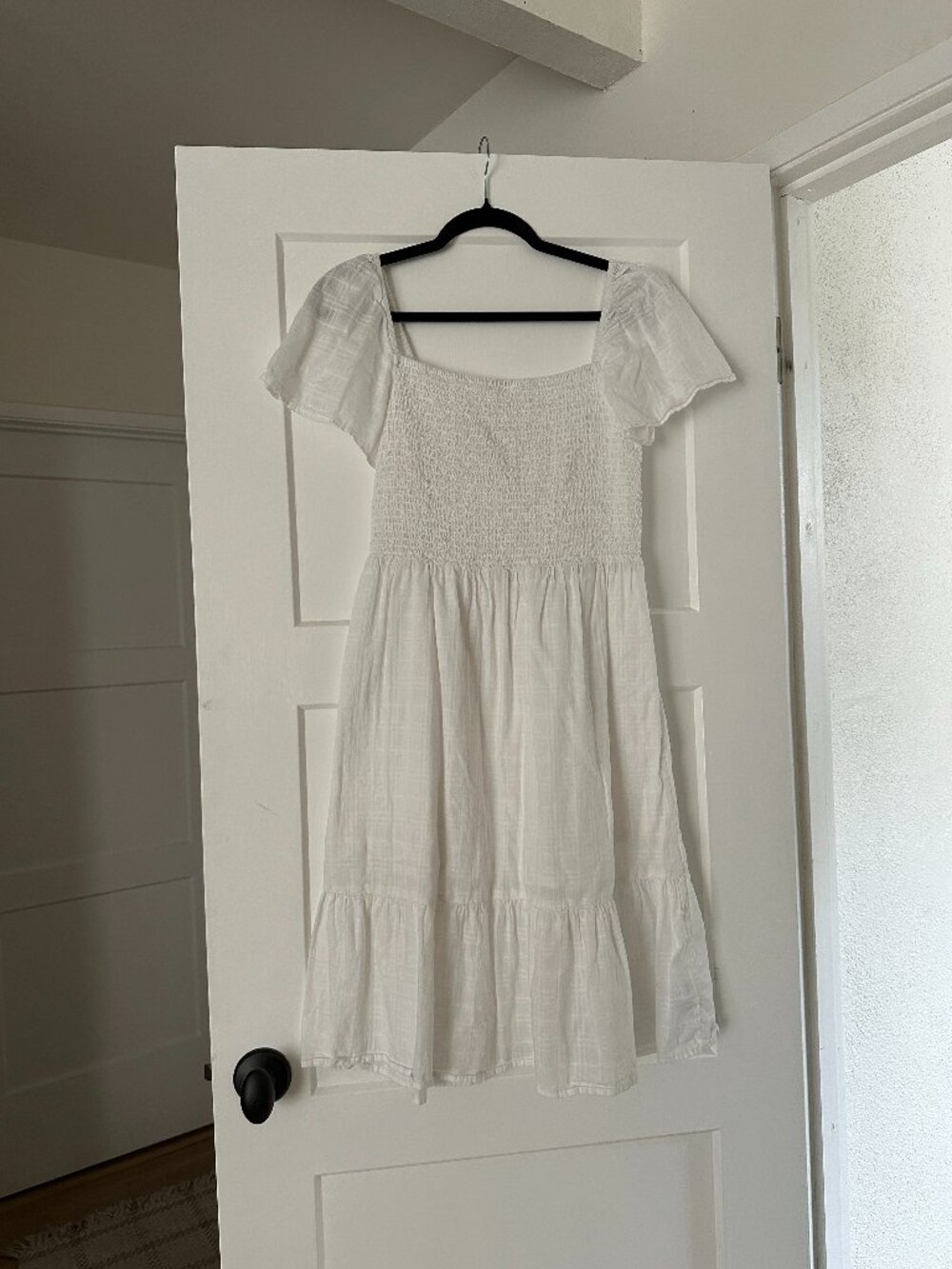 GAP white smocked knee-length dress
